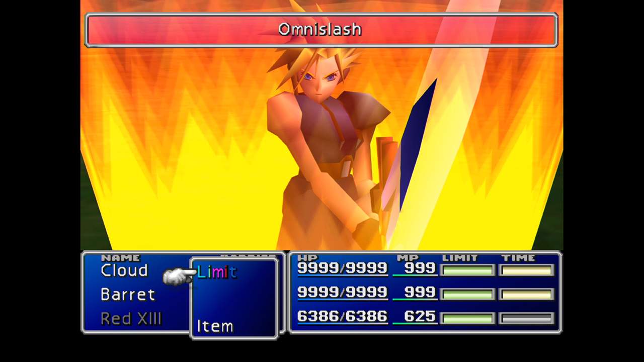 Cloud prepares to perform his Omnislash Limit Break.