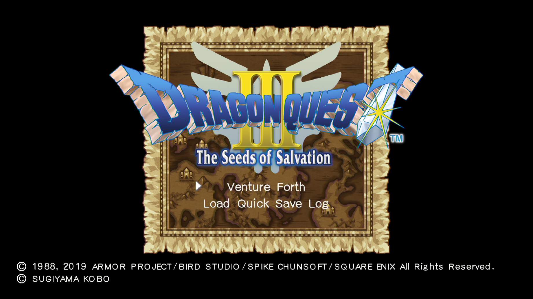 Dragon Quest III main menu screen