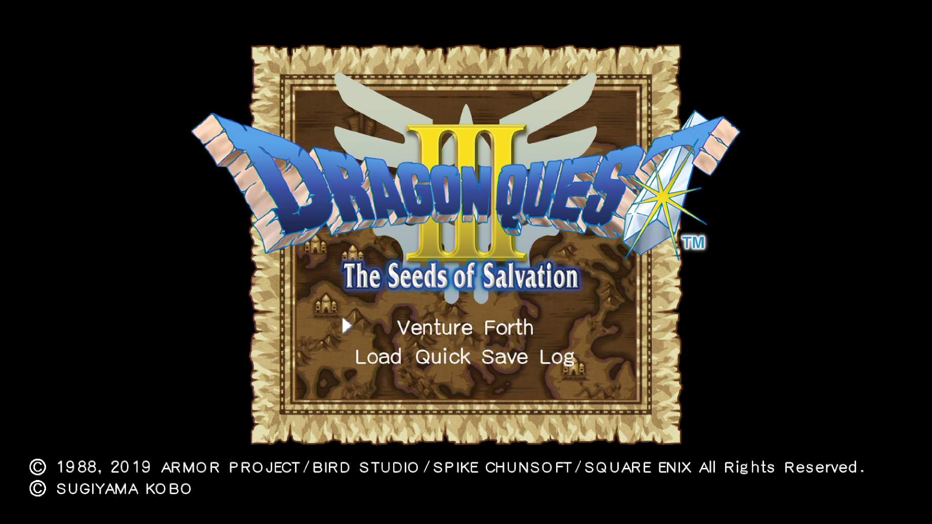 Tela do menu principal de Dragon Quest III