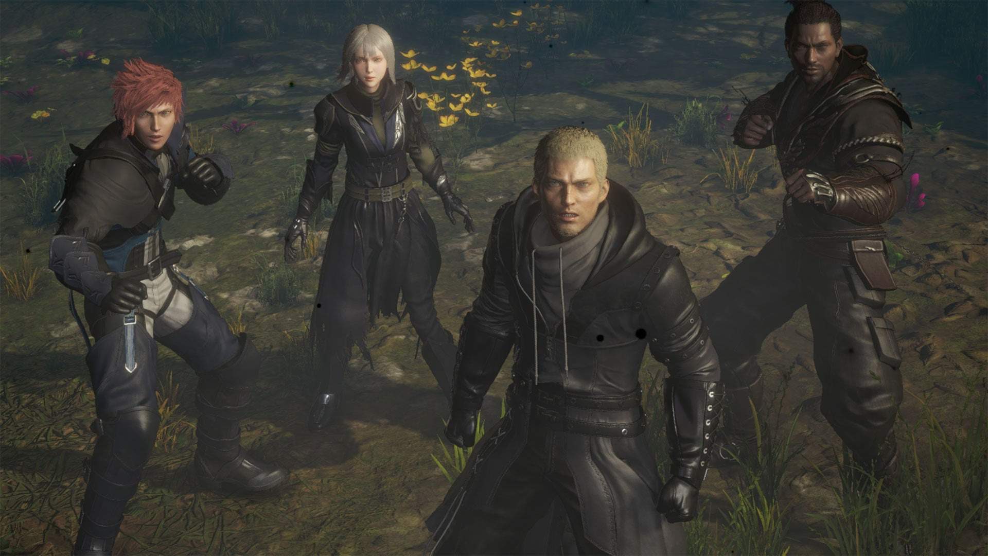 Jed, Neon, Jack, and Ash looking directly at the camera