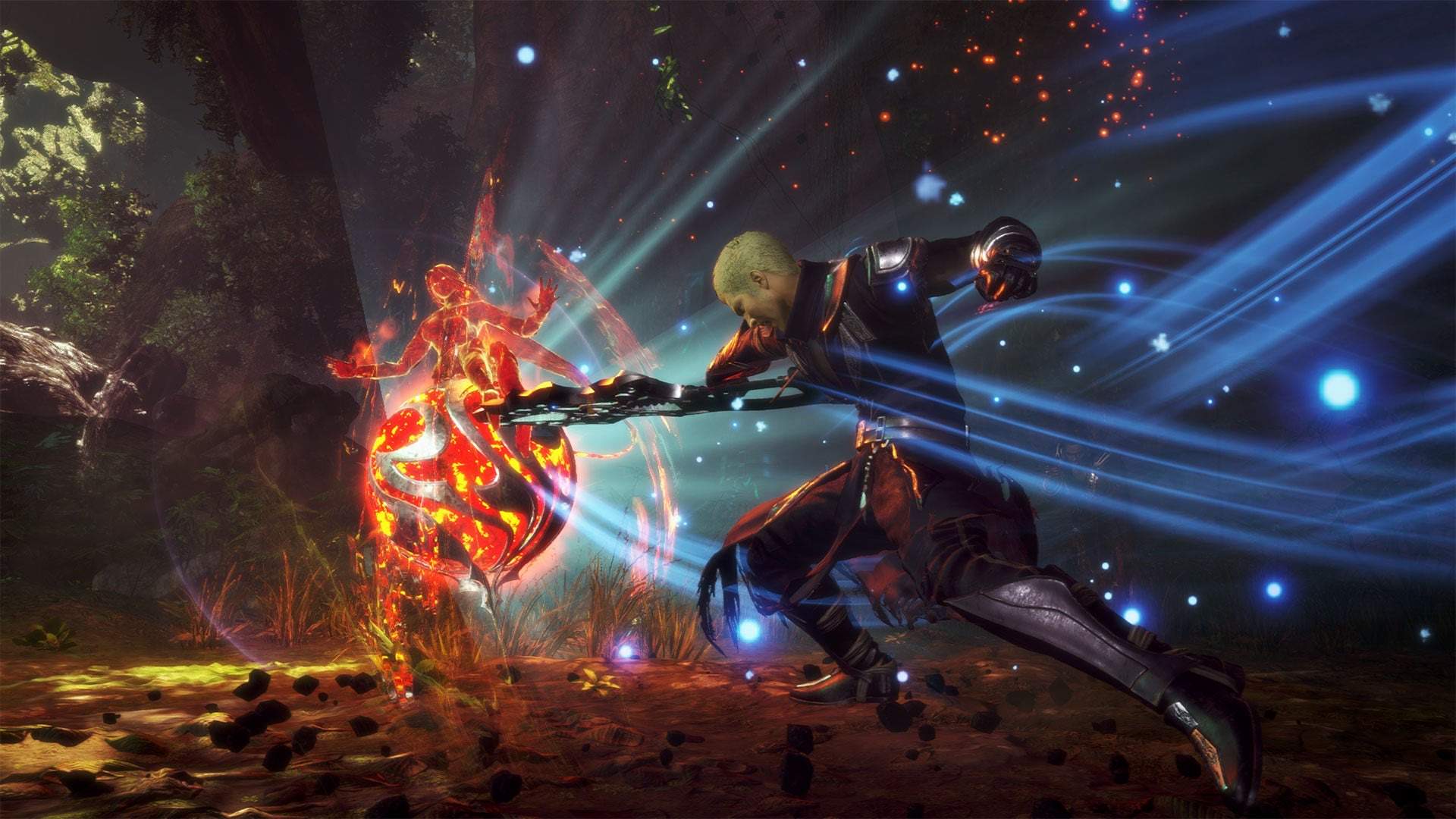 Jack attacks a fire elemental with a spear