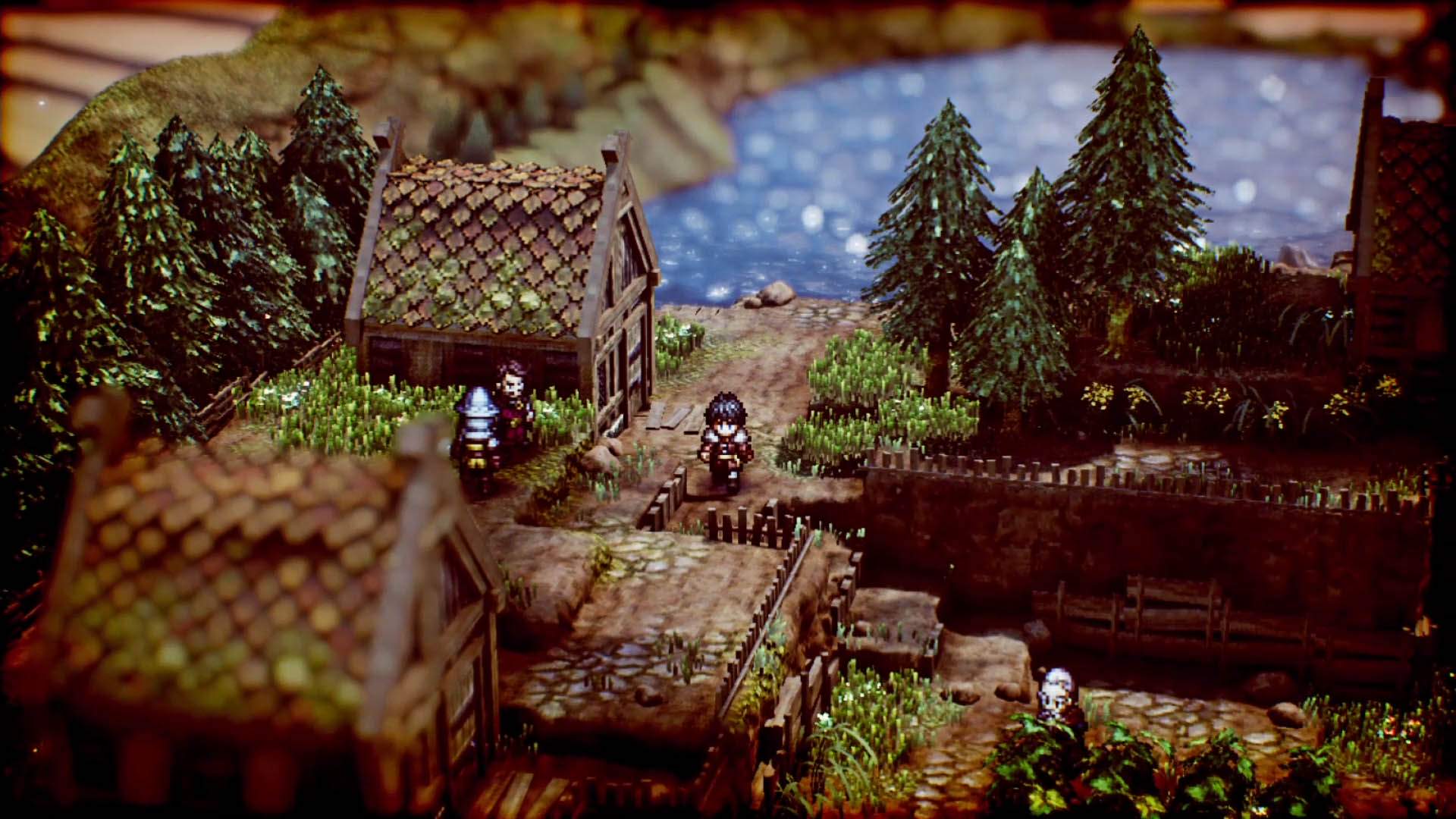 Gameplay screenshot depicting Serenoa standing in the middle of a town