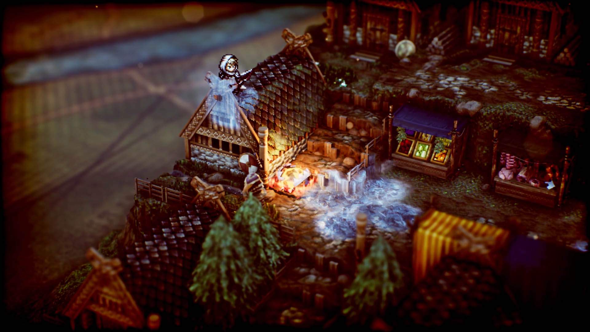 Gameplay-Screenshot von Rudolph bei der Ausführung einer Kampfaktion auf einem Dach.