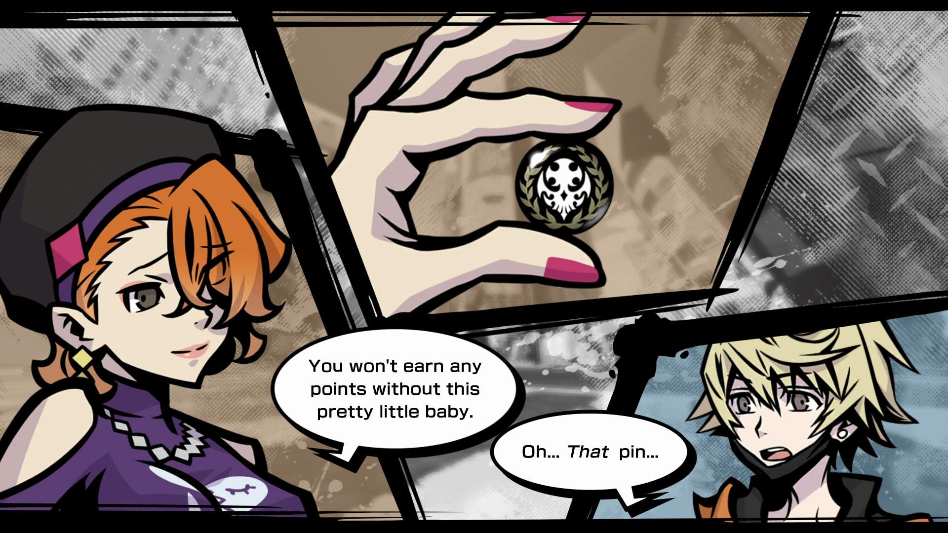 Kanon holds a pin and talks to Rindo