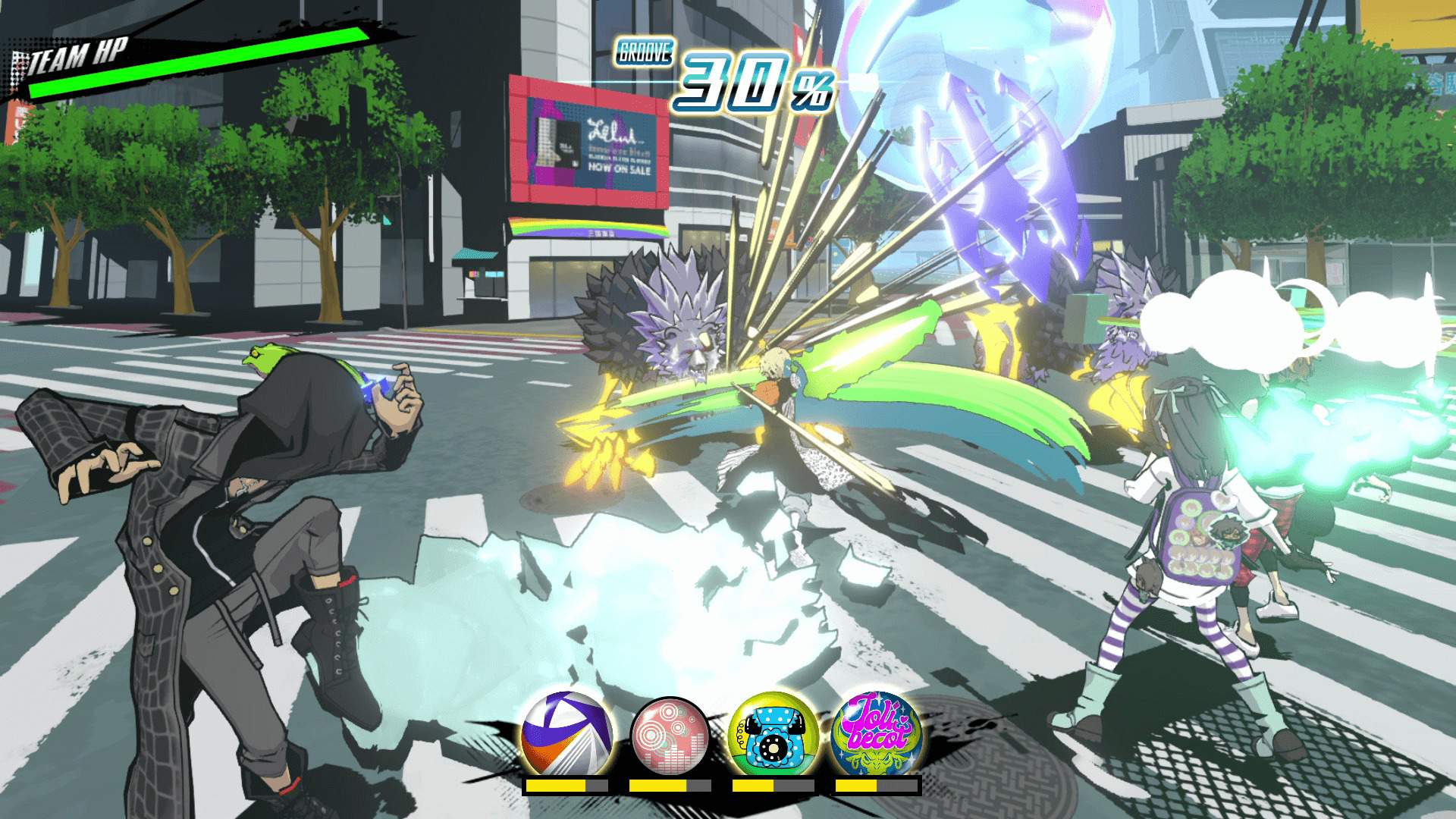 Minamimoto, Nagi, and Rindo fighting the Noise