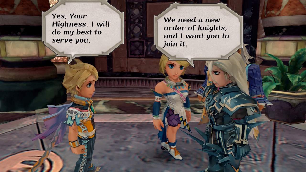 Gameplay screenshot of a conversation between Albert and Prince Neidhart with dialogue boxes