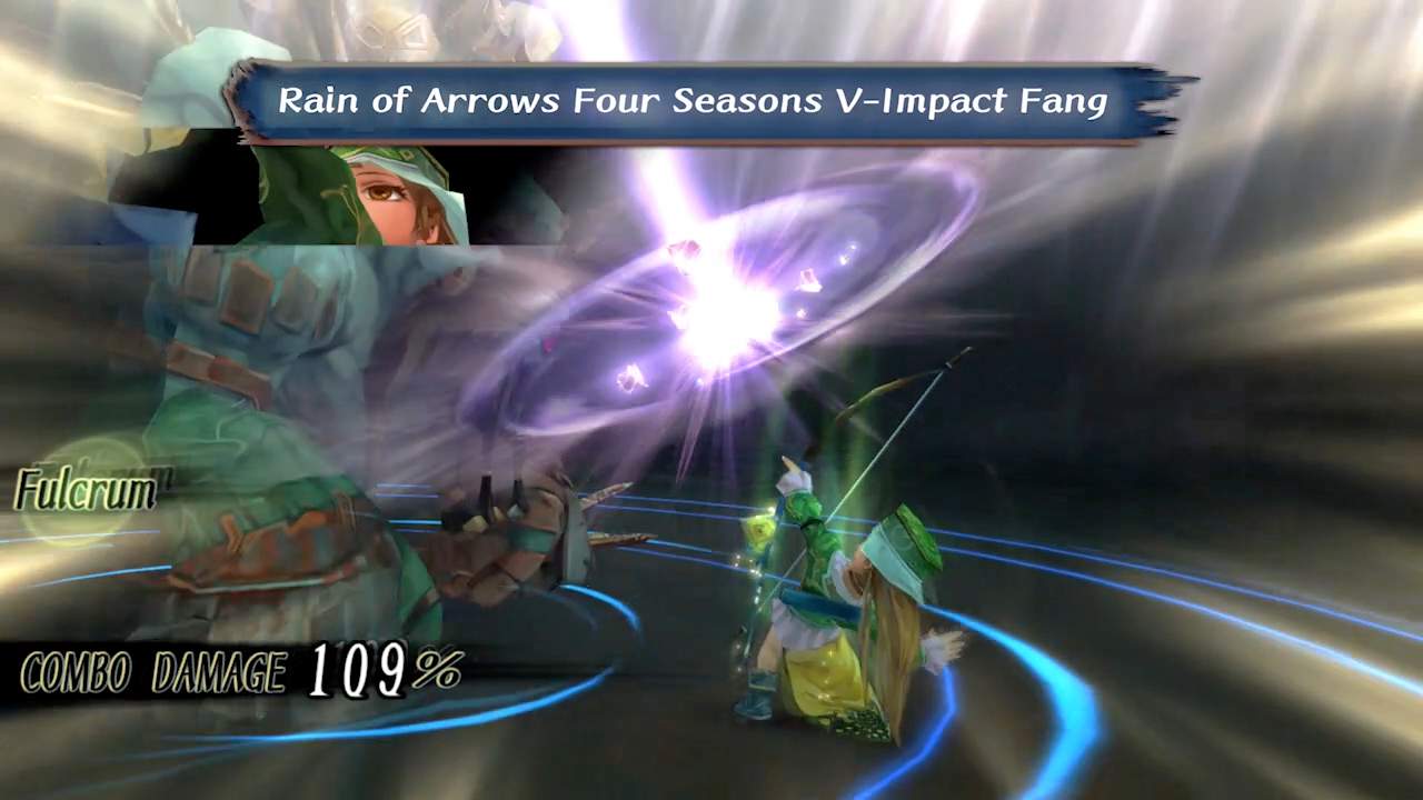 Battle screenshot of Claudia using 'Rain of Arrows Four Seasons 5-Impact Fang'