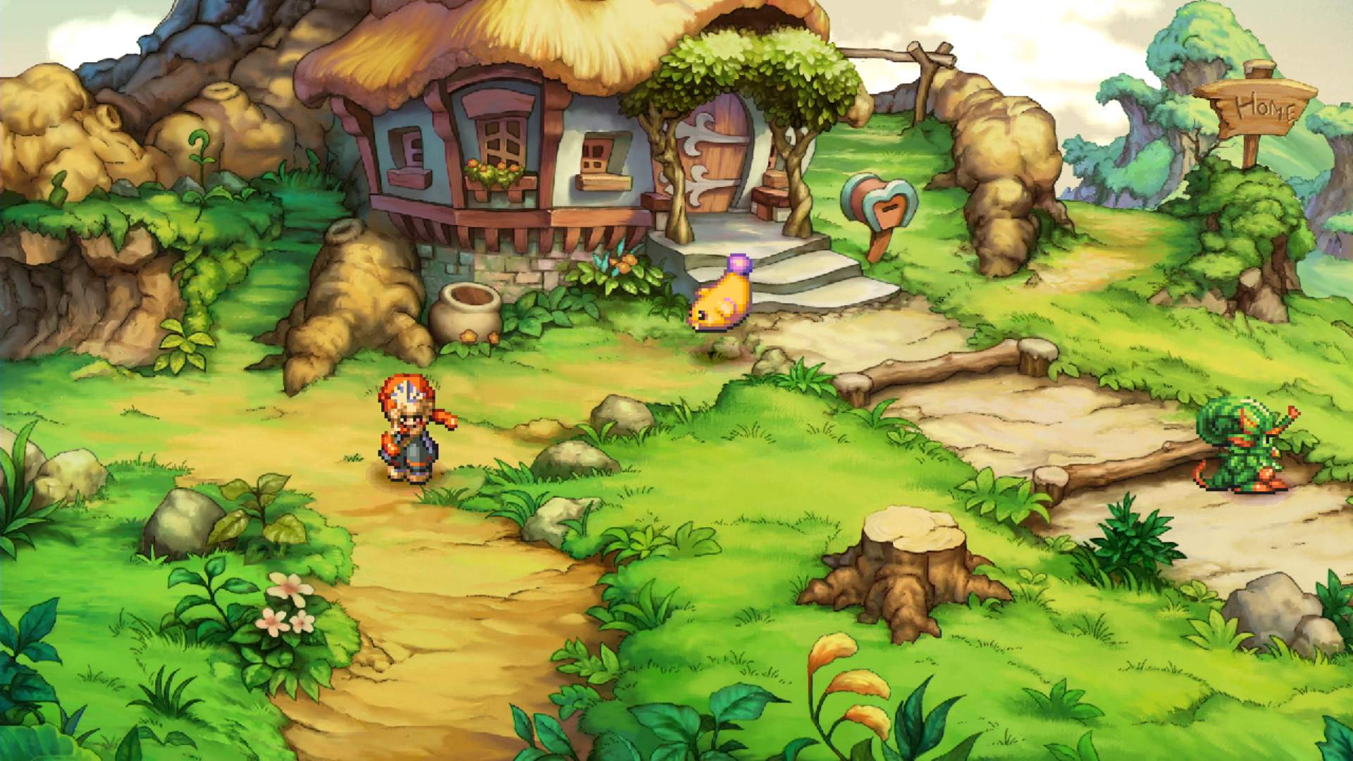 Legend of Mana HERO leaves home and is walking down a path