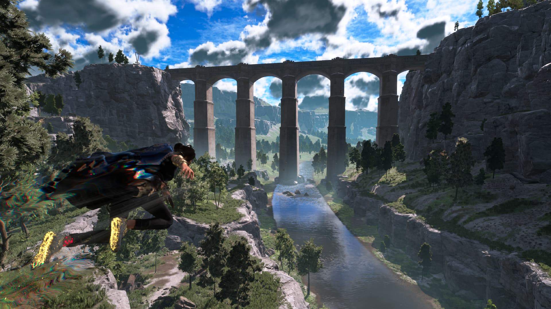 Frey using the FLOW ability to traverse the sprawling Athian landscape.