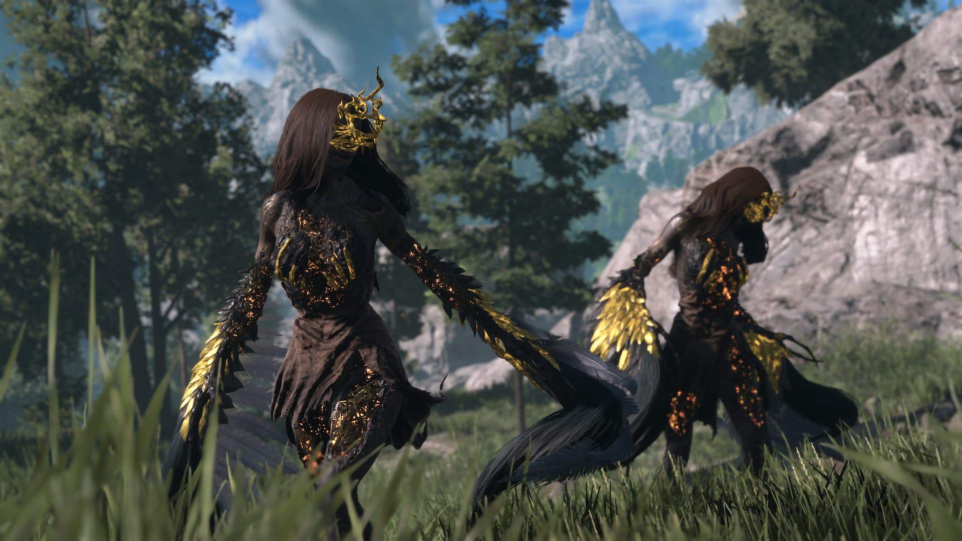 Two Kelaino roaming the lush hills of Athia, the corrupted bodies are in stark contrast to their elegant movement.