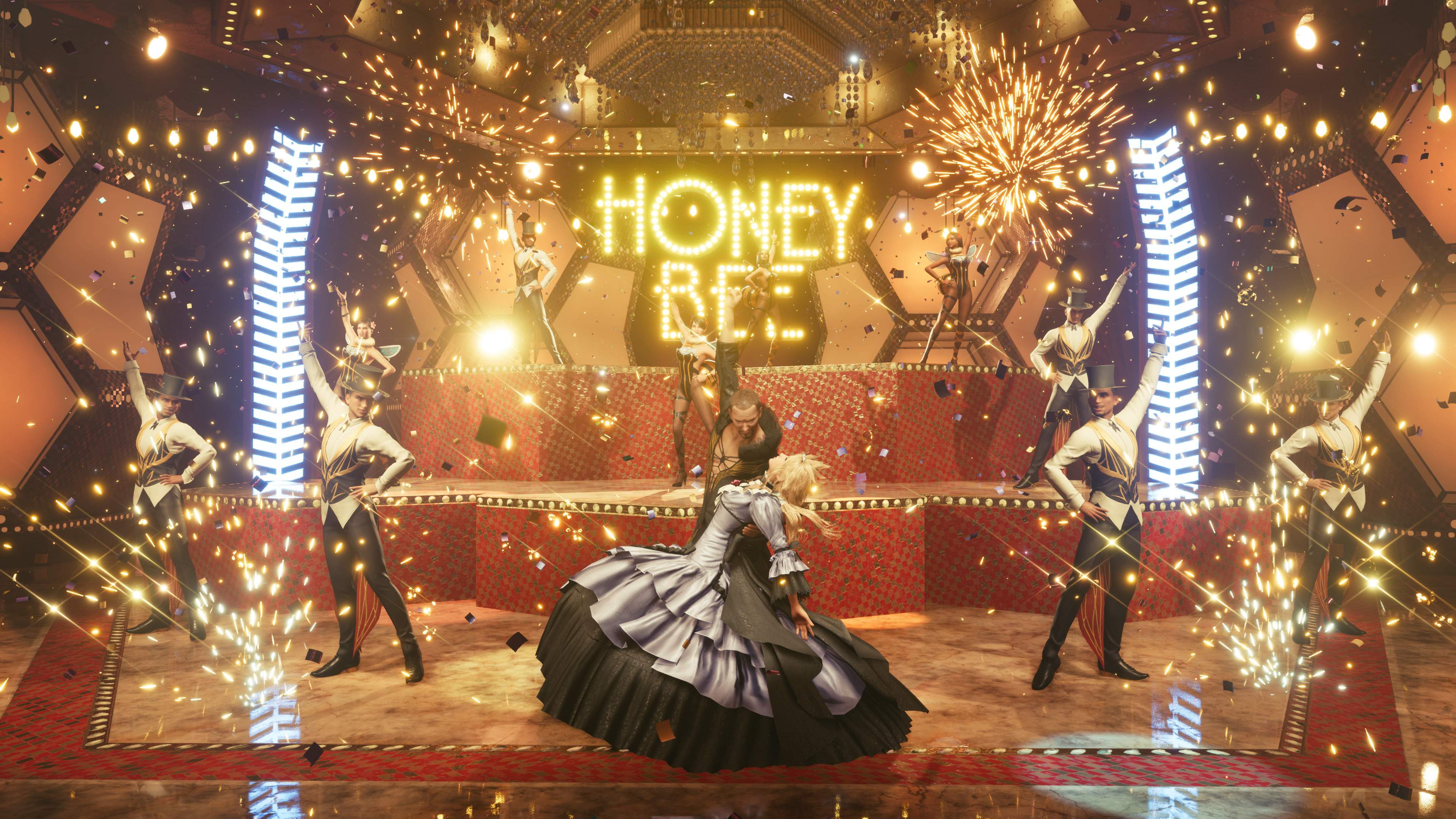 Cloud und Andrea Rhodea tanzen im Honigtöpfchen auf der Bühne.