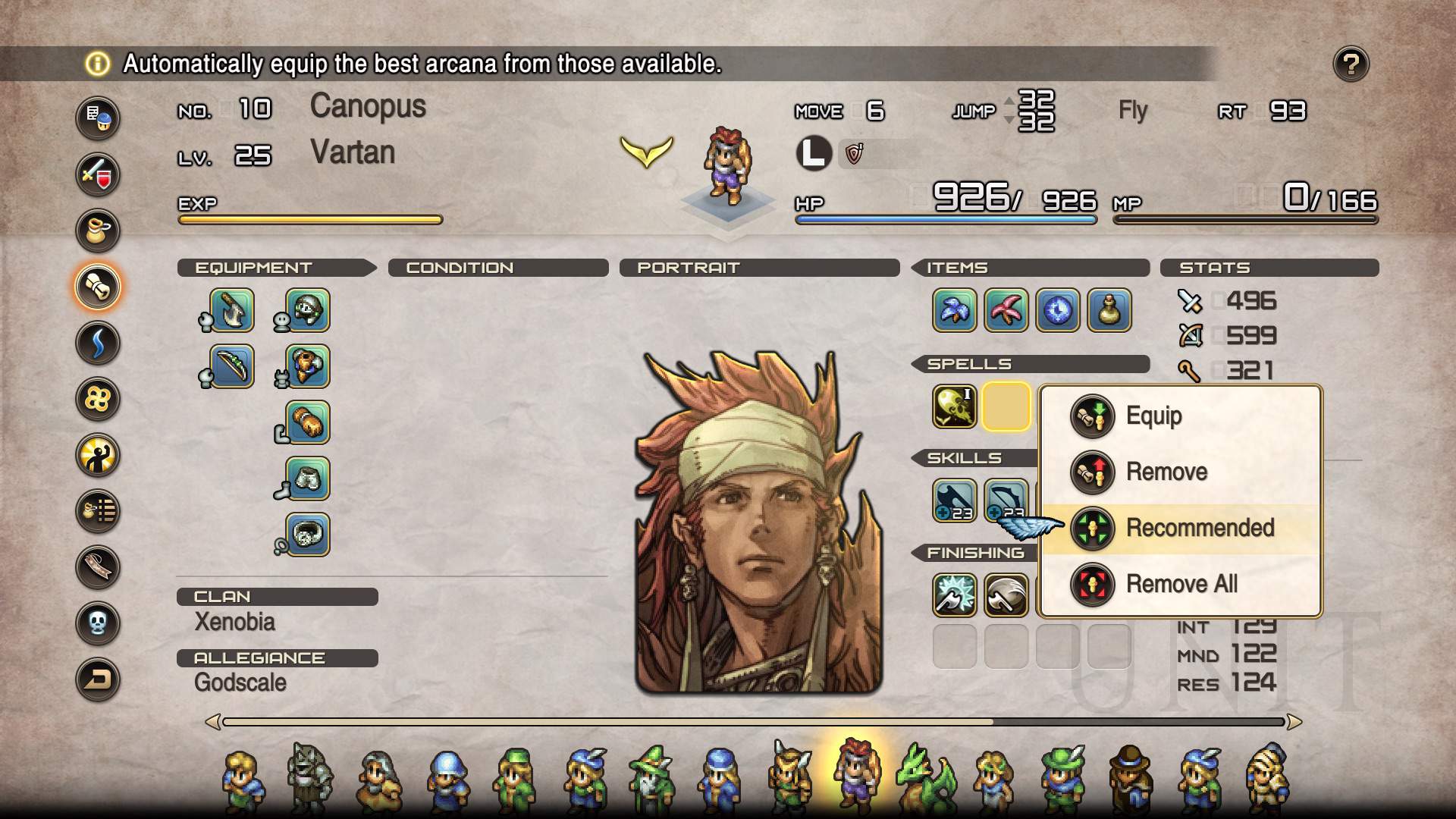 Character screen from Tactics Ogre: Reborn