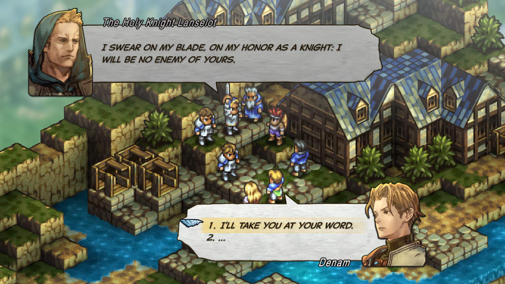 Tactics Ogre: Reborn screenshot showing Denam and Nathaniel