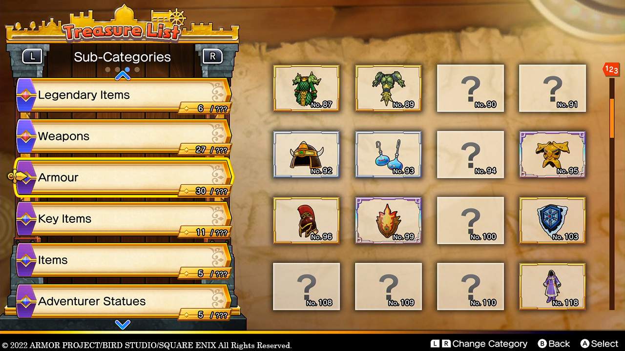 Treasure categories