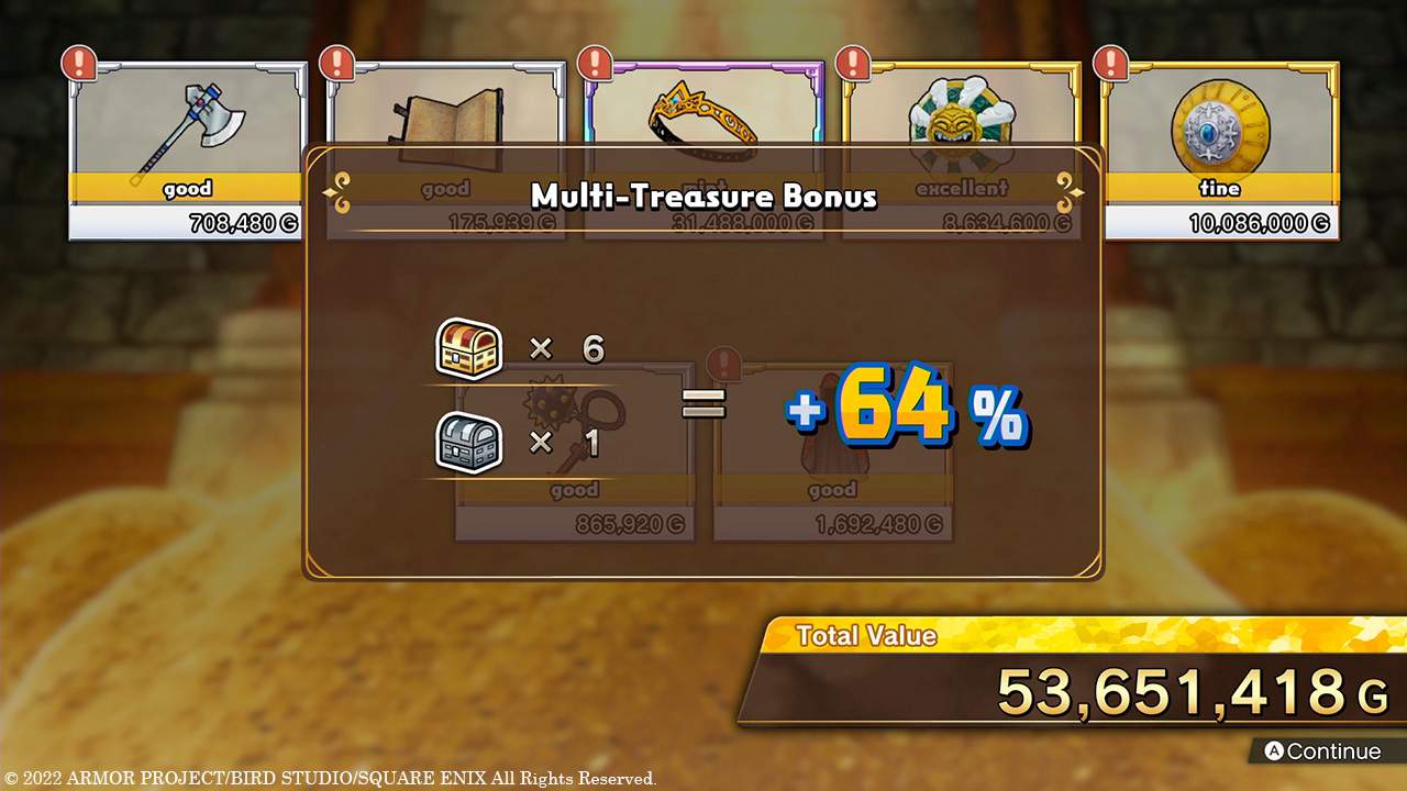 Multi-Treasure Bonus for six treasures and bric-a-brac: 64%