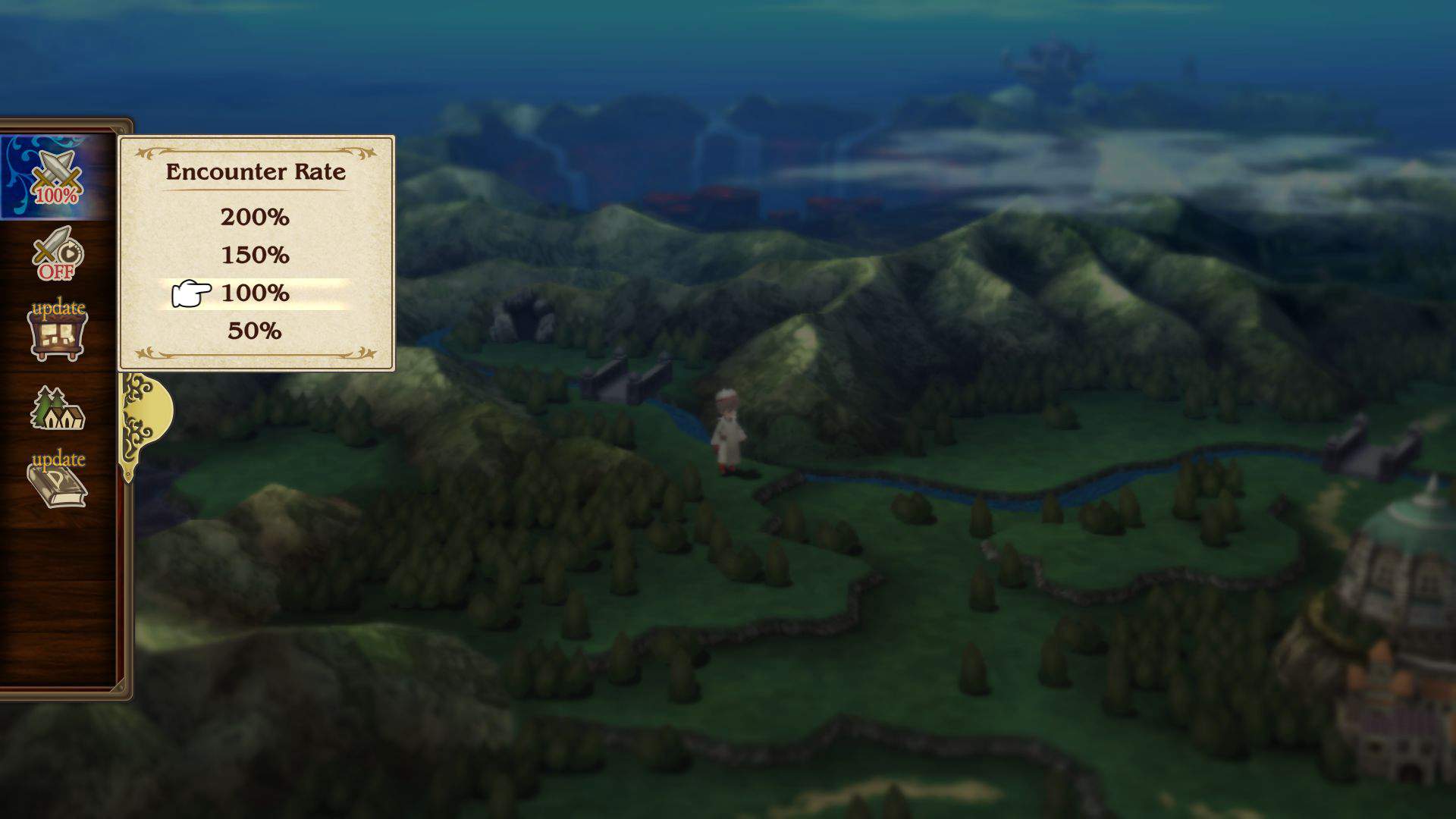 Encounter rate settings - Same as the original version, you can change the rate of random encounters to your liking, from 50% to 200%, at any time from the field map. Whether you want to explore with less danger or keep the foes a-coming to build that valuable experience, the power is in your hands! Note - Ecounter rate can eventually be set to 0% as in the original.