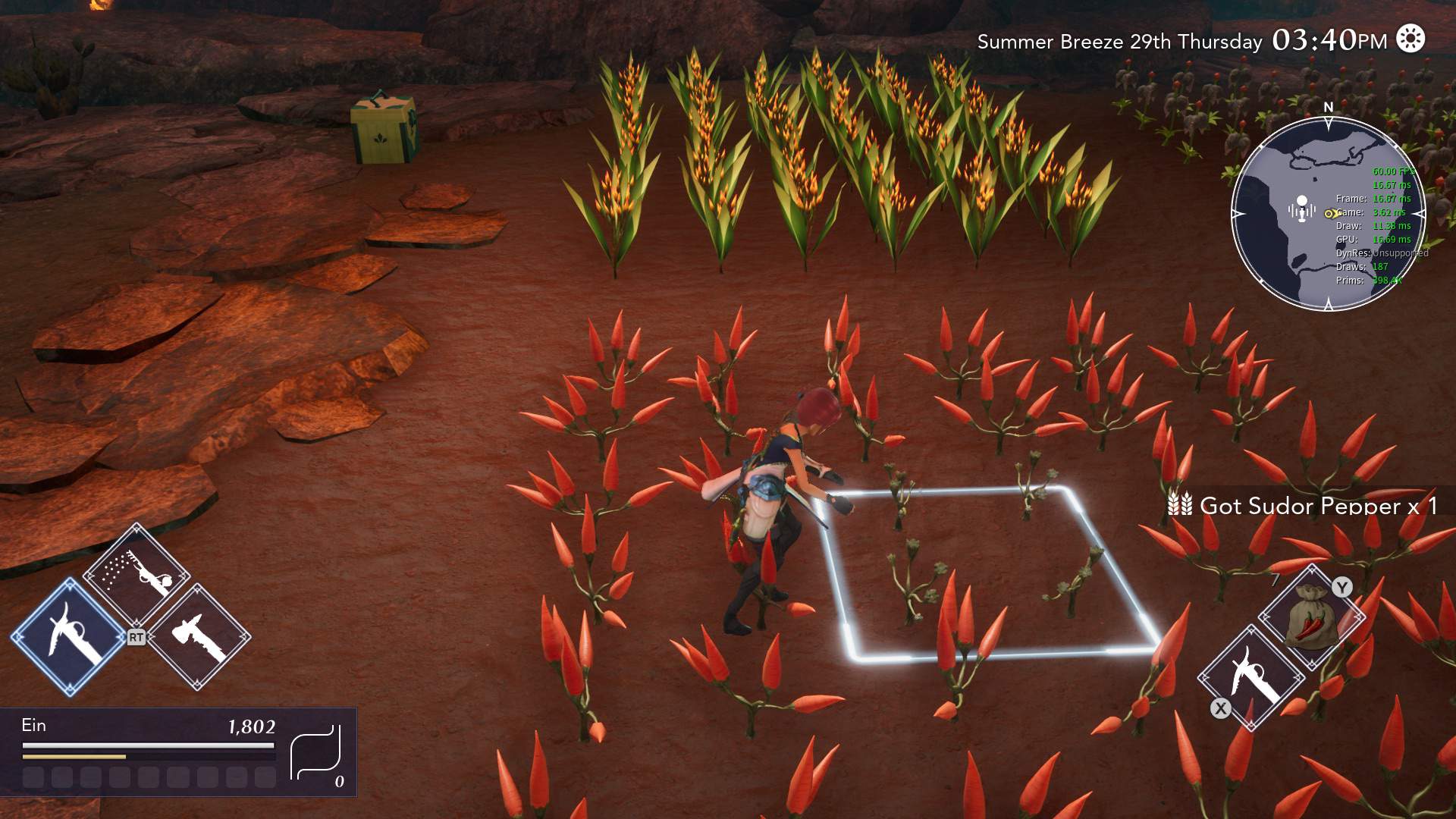 Tending crops inside a cave in Harvestella