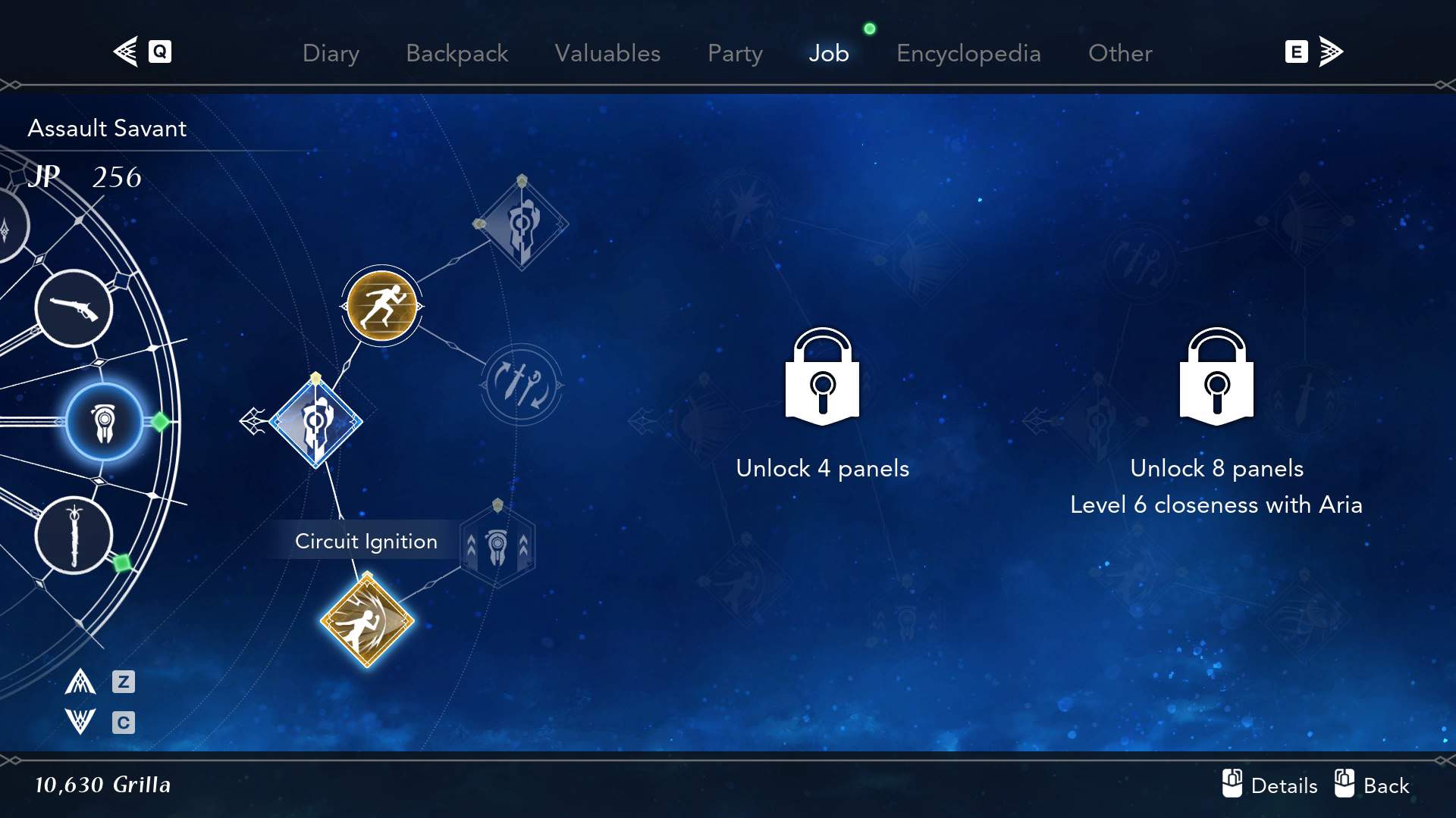 The Skills menu from Harvestella