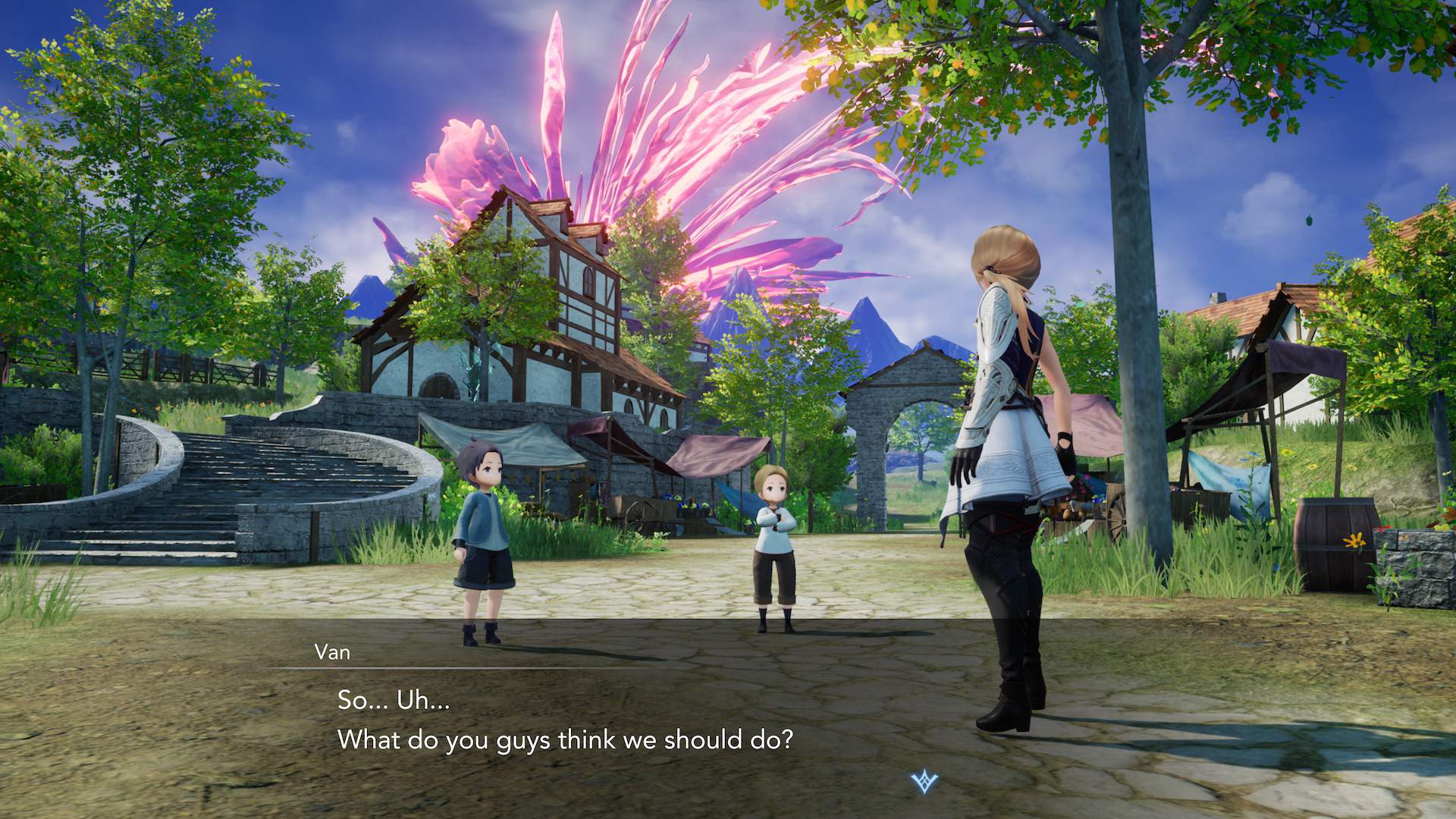 The protagonist talks to Van in HARVESTELLA