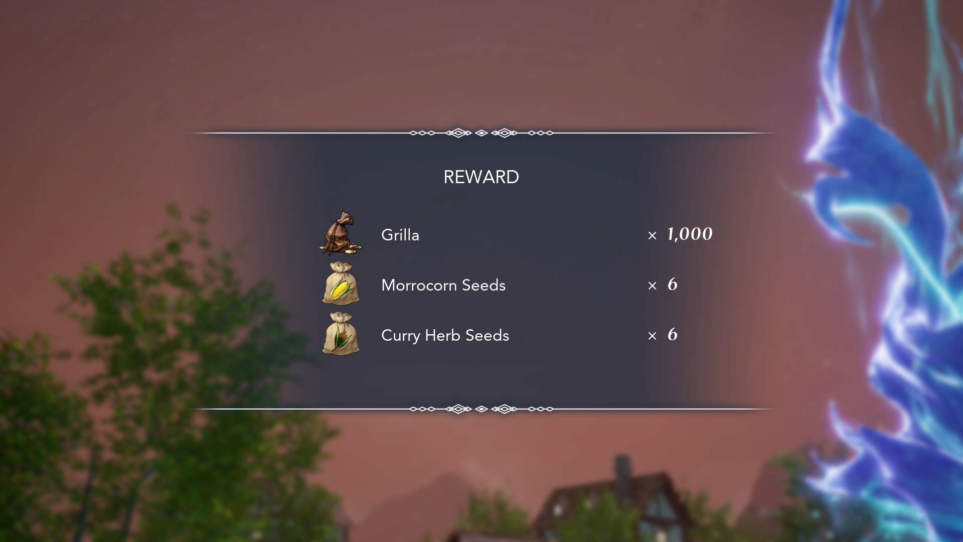 A quest rewards screen in HARVESTELLA
