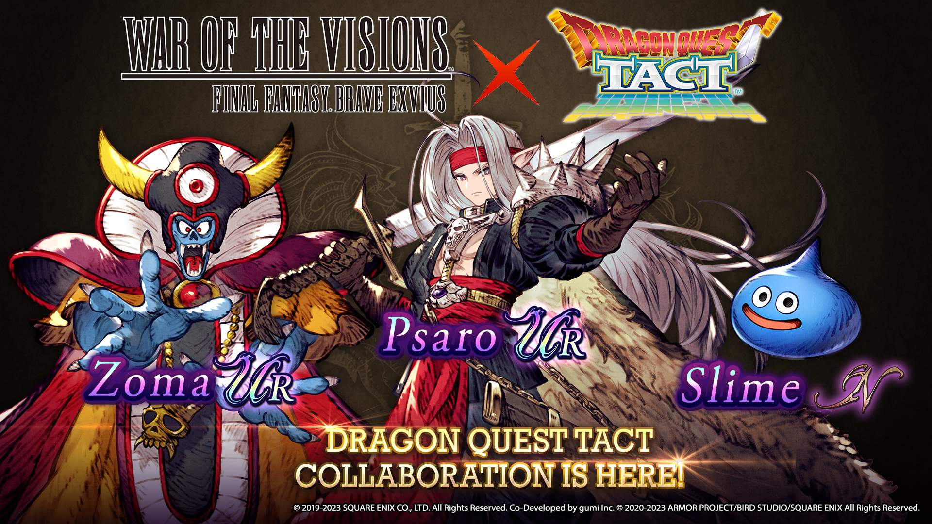 New units Zoma, Psaro and Slime line up for the DRAGON QUEST TACT collab in WAR OF THE VISIONS FFBE