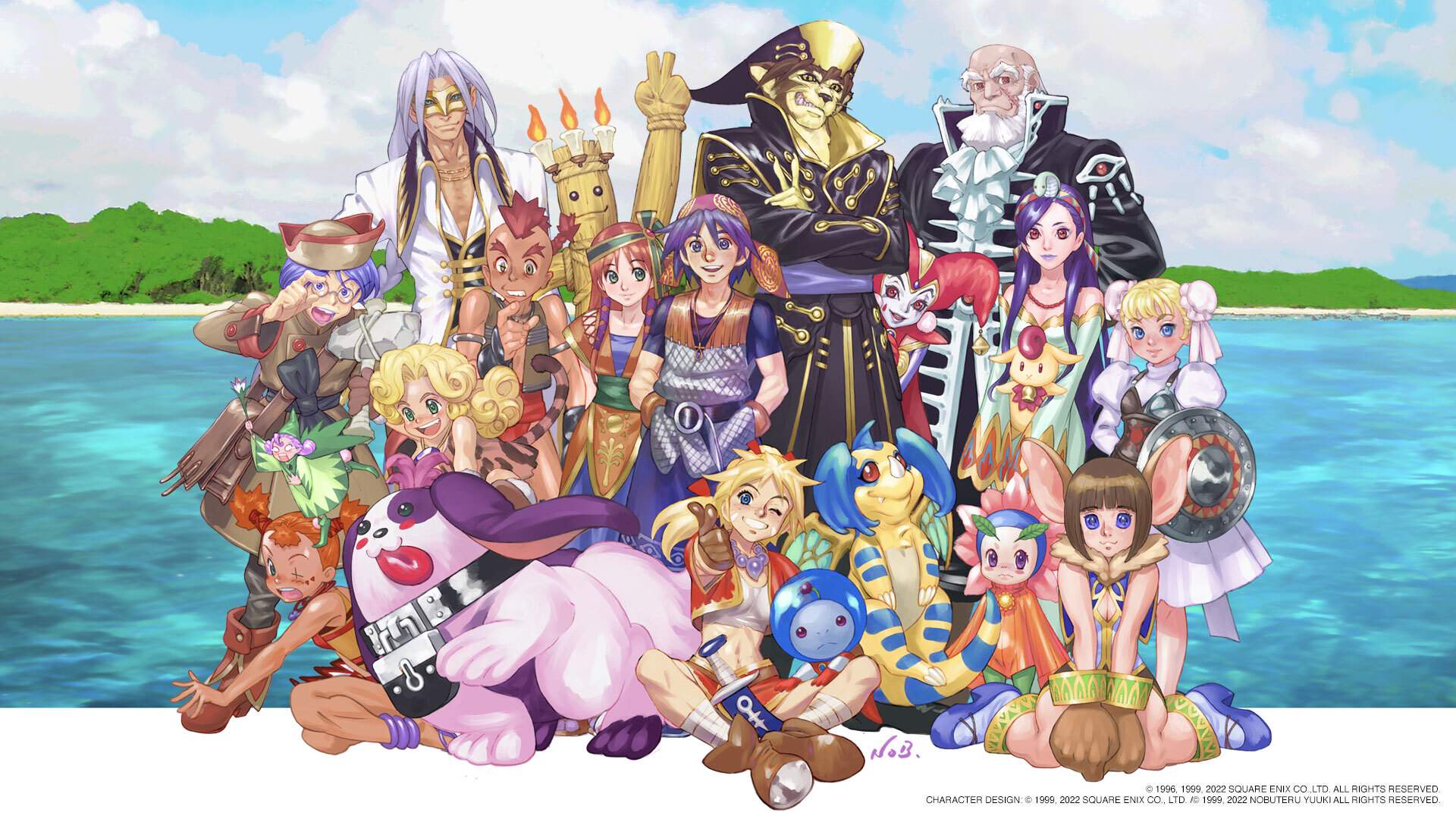 CHRONO CROSS: THE RADICAL DREAMERS EDITION artwork with several of the characters on a beach.