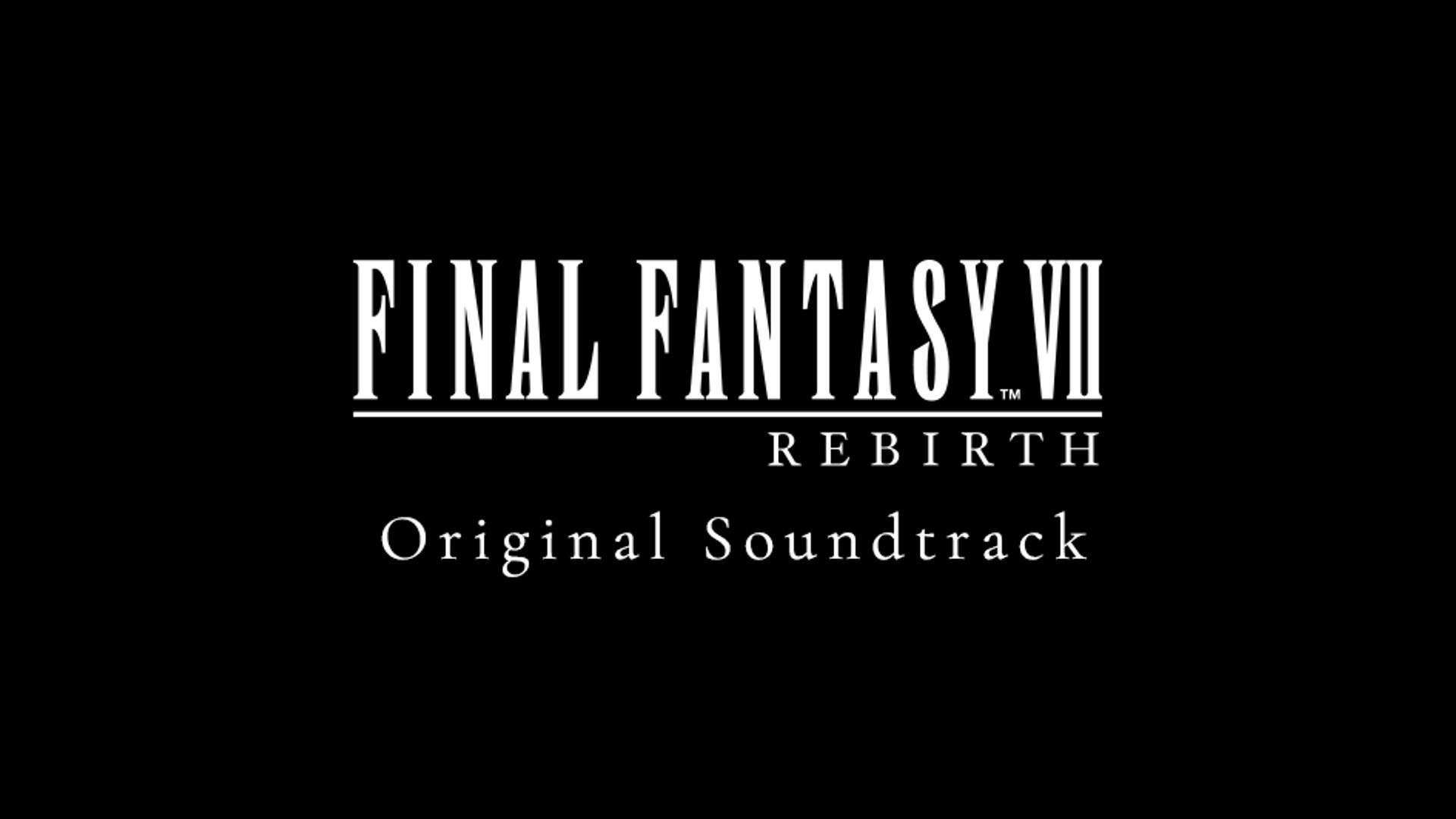 Ein schwarzer Hintergrund mit dem FINAL FANTASY VII REBIRTH Original Soundtrack Text-Logo.