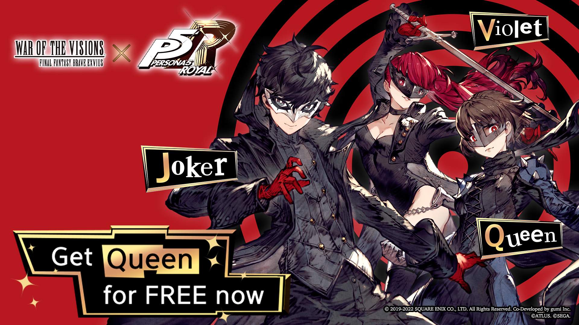 Joker, Queen and Violet from Persona 5 Royal line up for the WOTV collaboration.