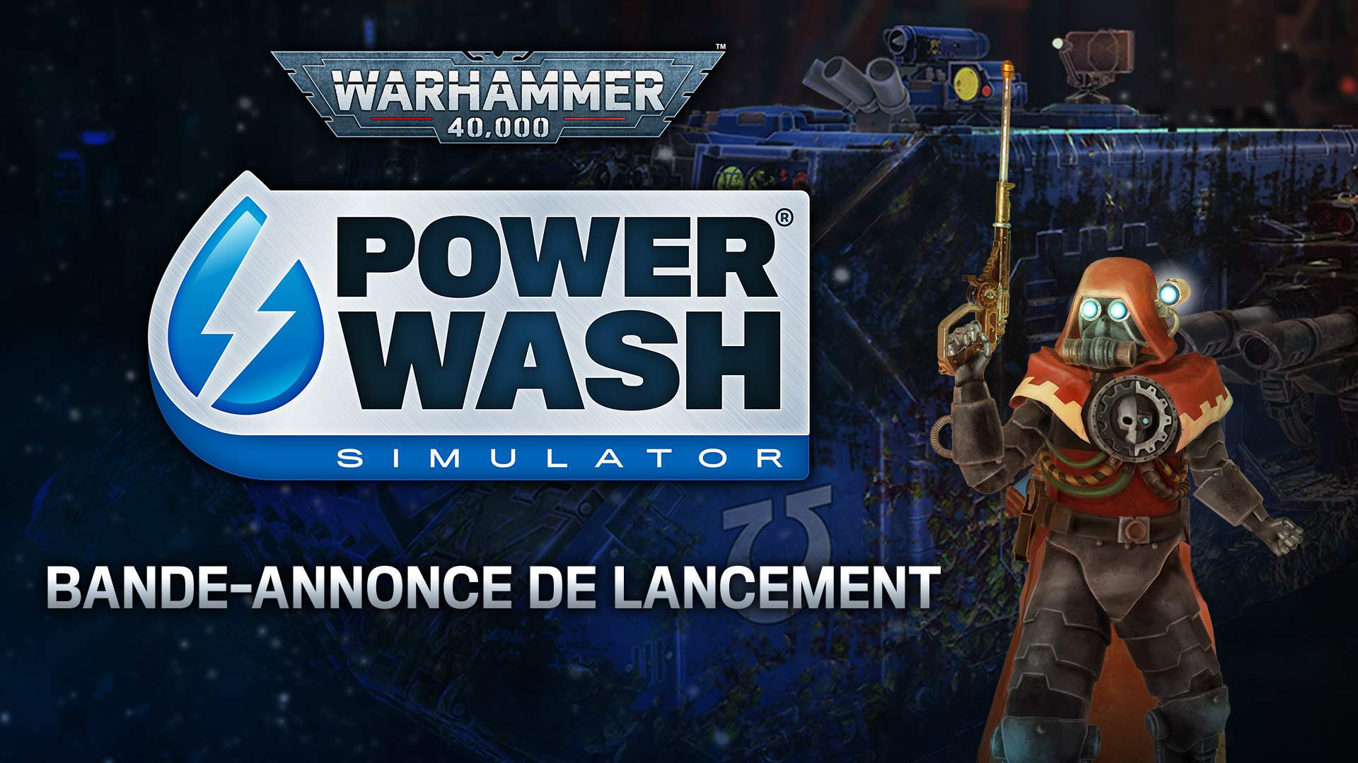 Une image affichant les logos de Warhammer 40,000 et PowerWash Simulator.