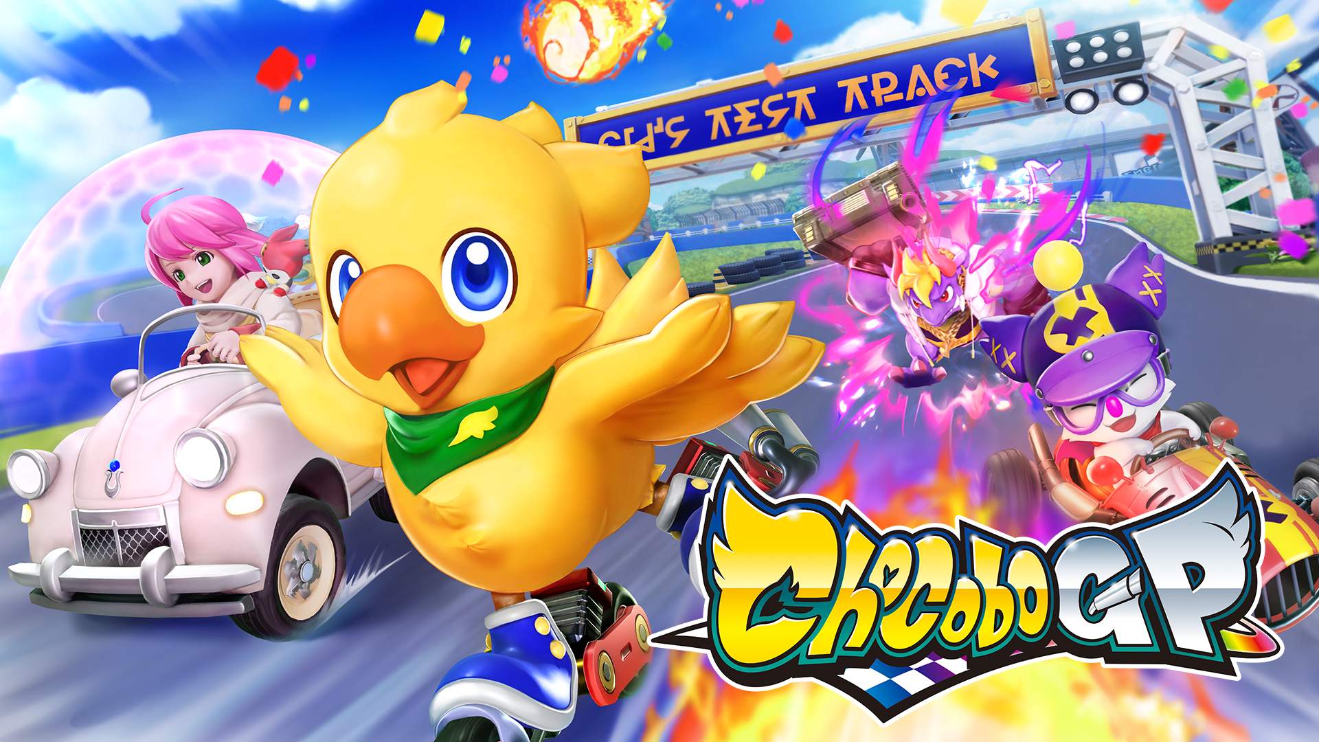 Chocobo on roller blades on race track