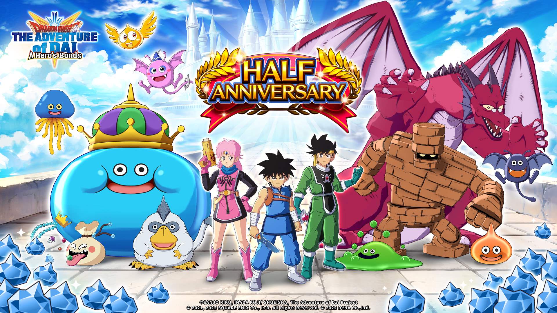 Die Charaktere aus DRAGON QUEST The Adventure of Dai: A Hero's Bonds feiern das halbjährige Jubiläum