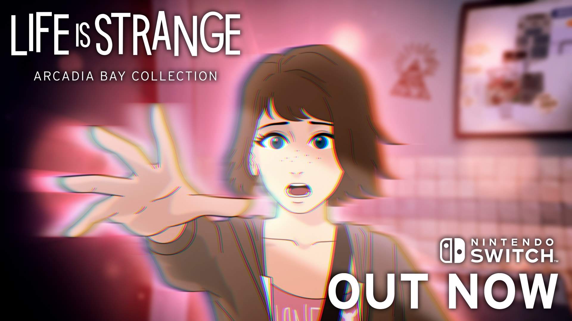 Max Caulfield, rendered in a 2D animated style, reaches out to use her power to rewind time.