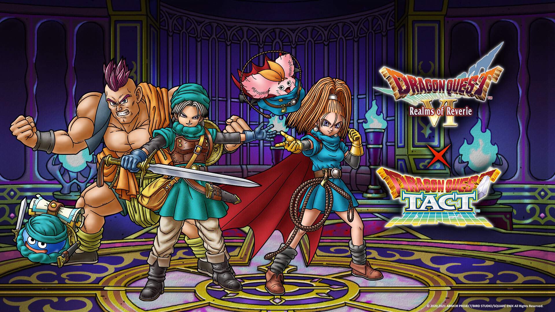 Characters from Dragon Quest VI lined up for DRAGON QUEST TACT collab
