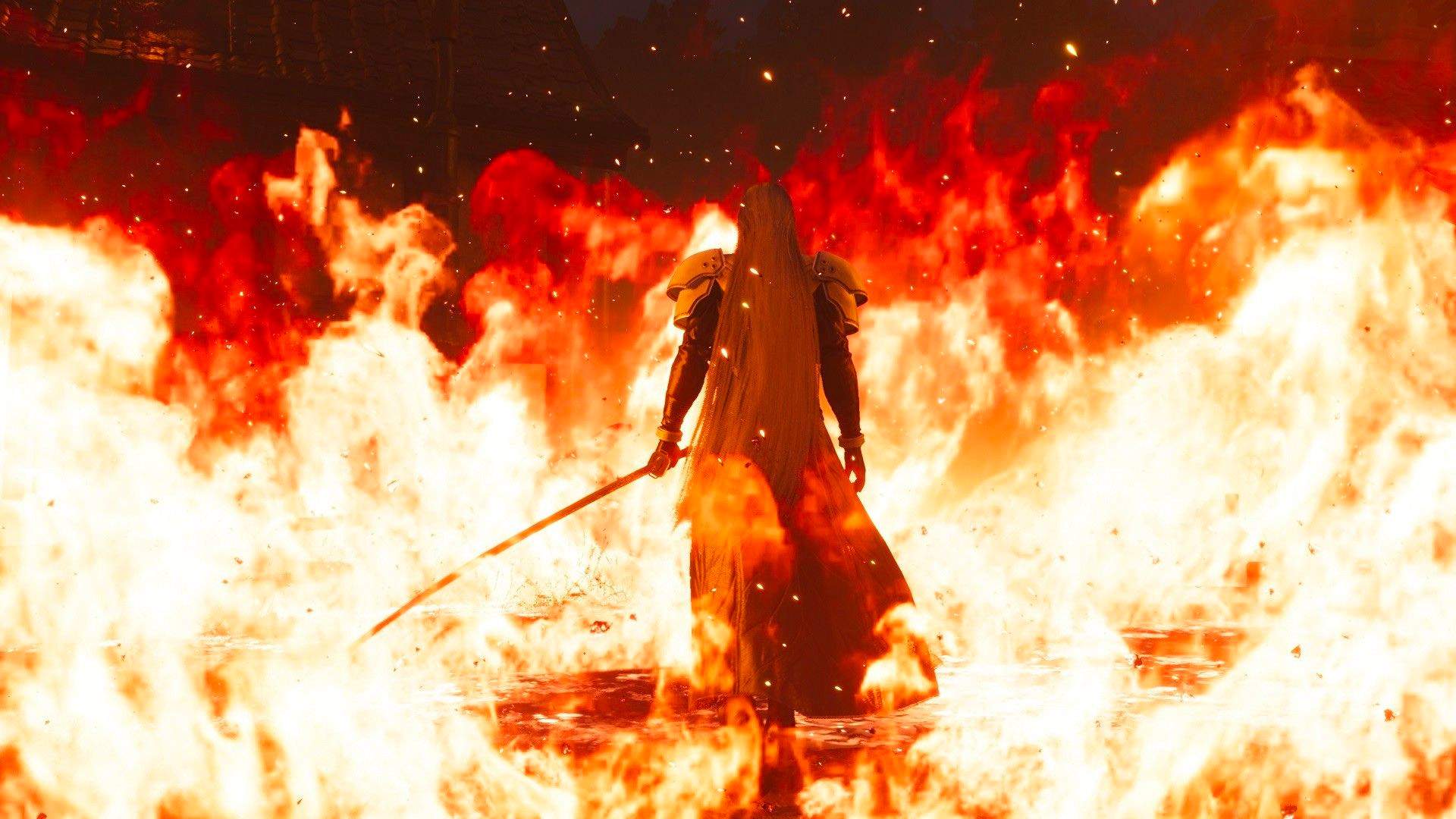 Sephiroth engulfed in a sea of flames