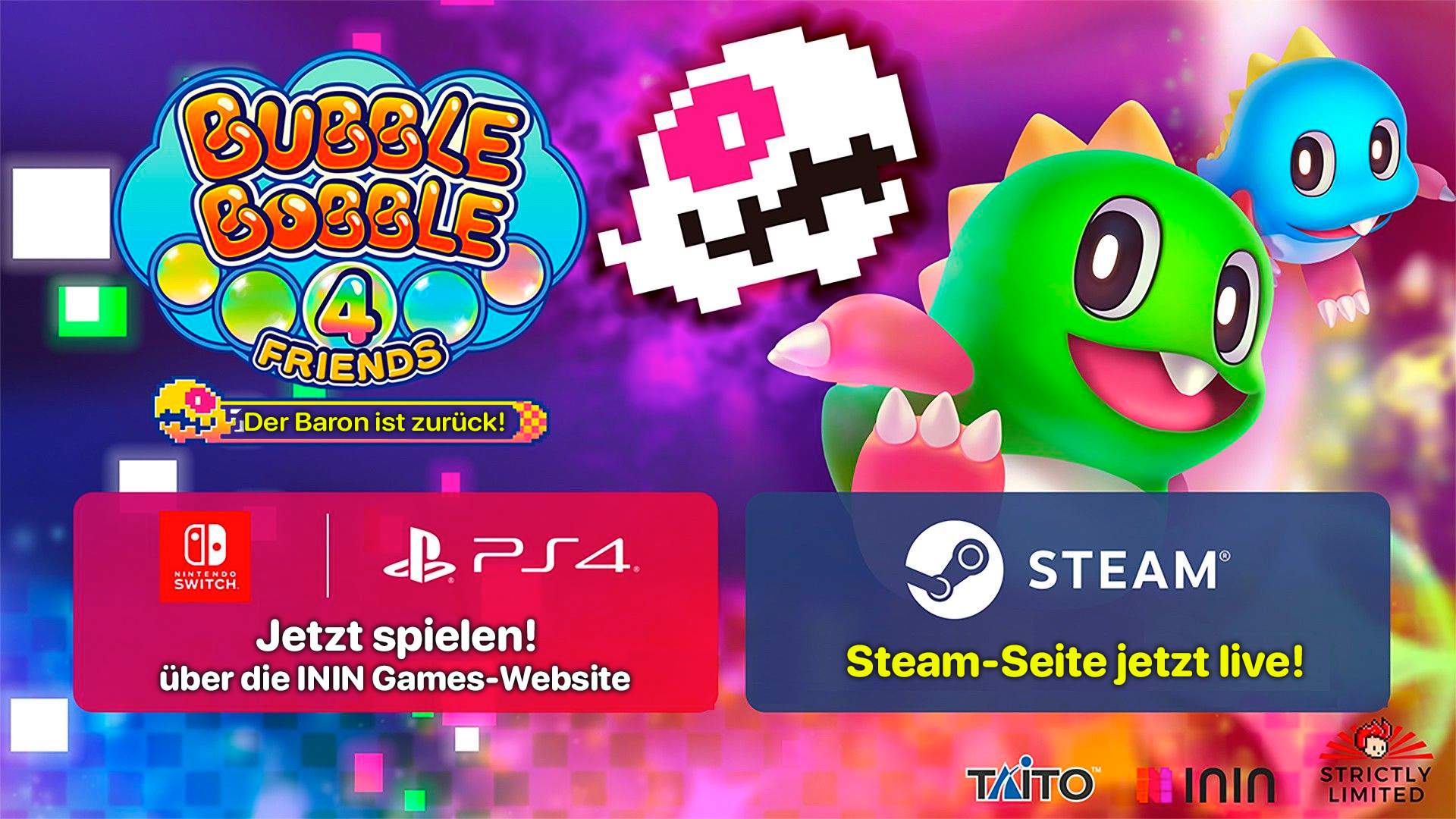 Bubble Bobble 4 Friends erscheint auf Steam!