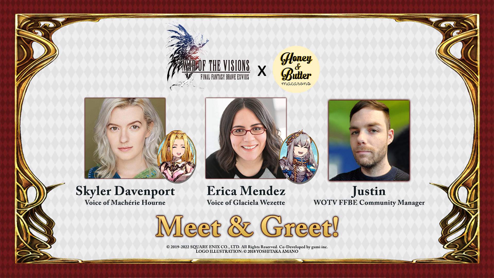 WOTV FFBE voice actors Skyler Davenport, Erica Mendez, and community manager Justin Meet and Greet 