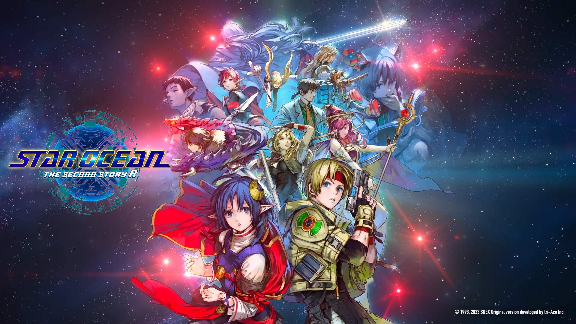 Personnages de Star Ocean sur fond d'espace