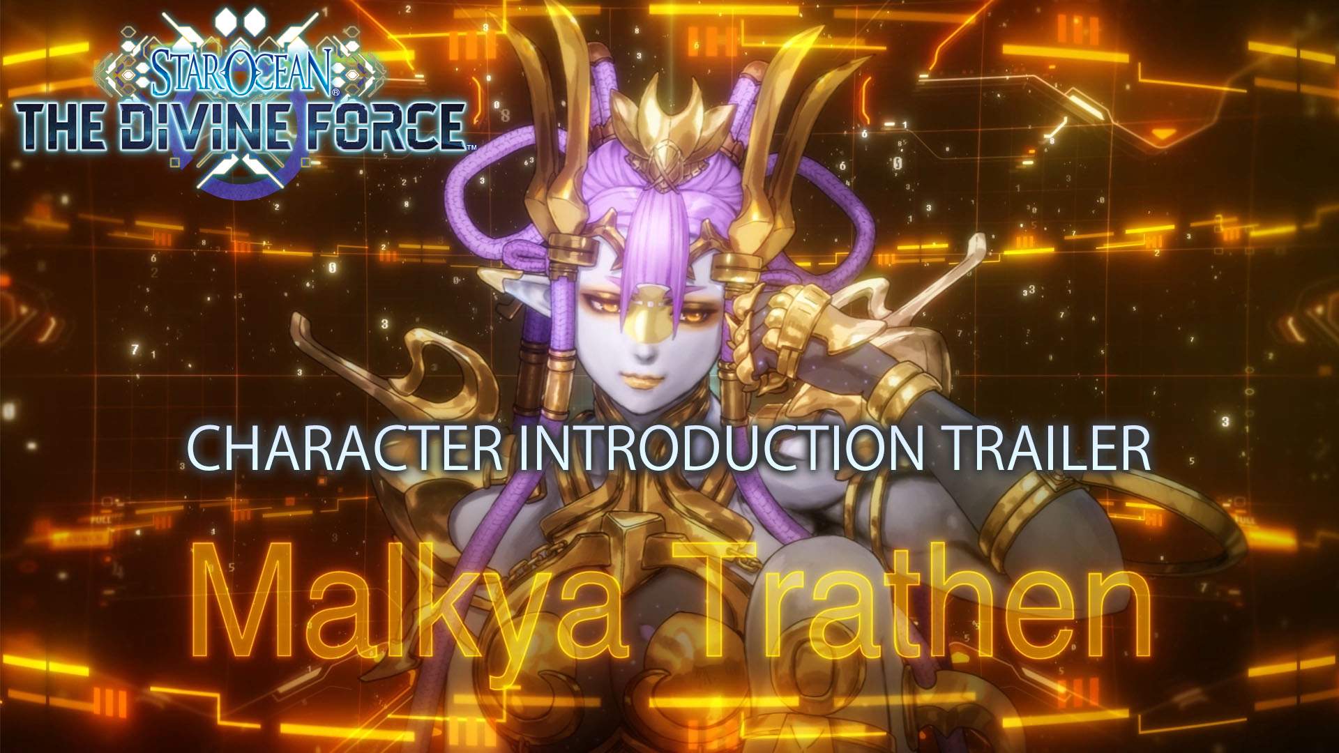 Character Malkya, the Trathen leader of Aster IV with the STAR OCEAN logo displayed.