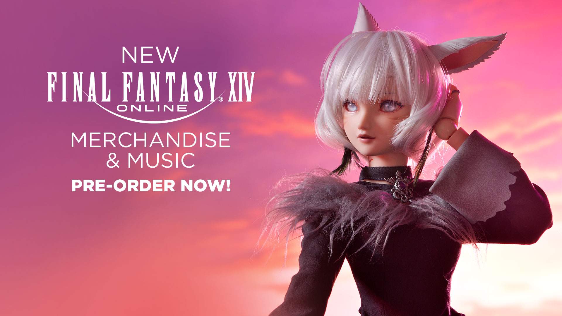 Y’shtola high-end doll with a pink sunset background