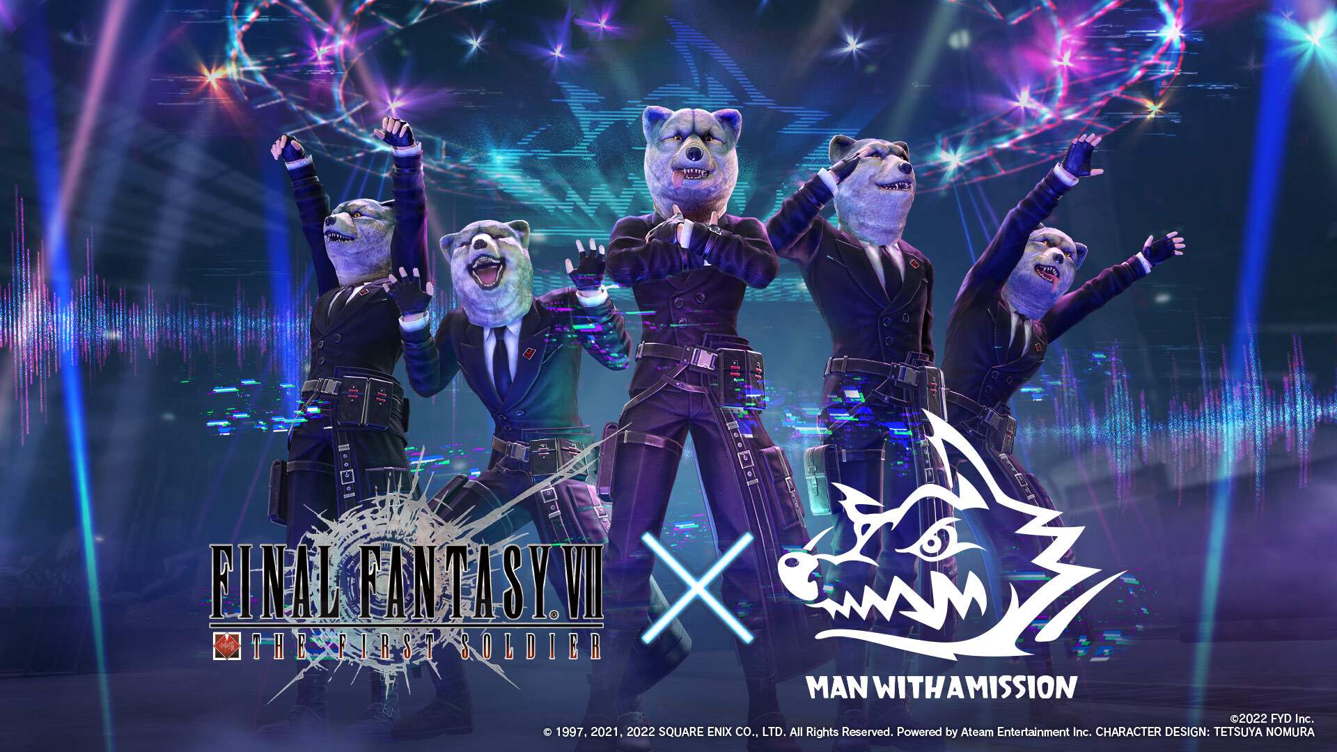 The members of the popular band, MAN WITH A MISSION, line up for the FF7FS collaboration