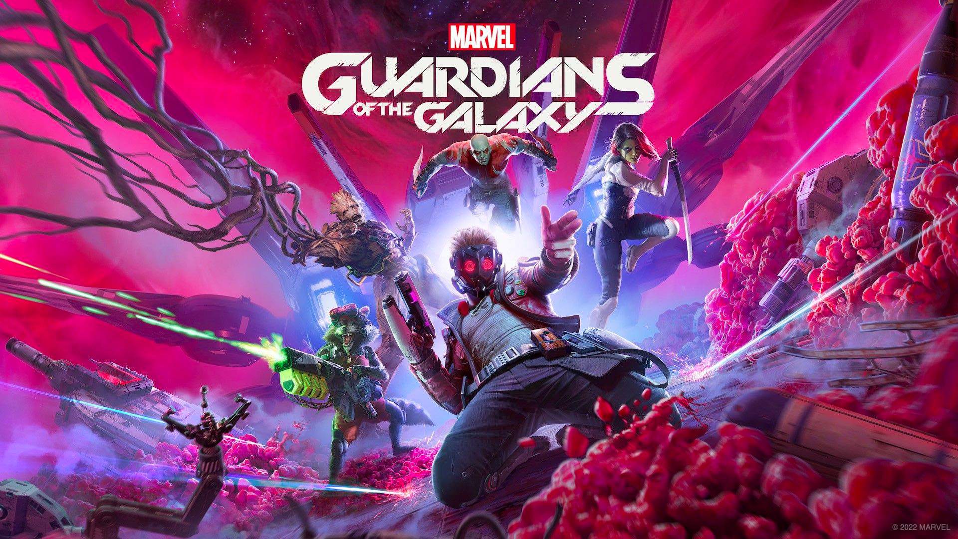 Gamora, Drax, Groot, Rocket et Star-Lord se préparent au combat