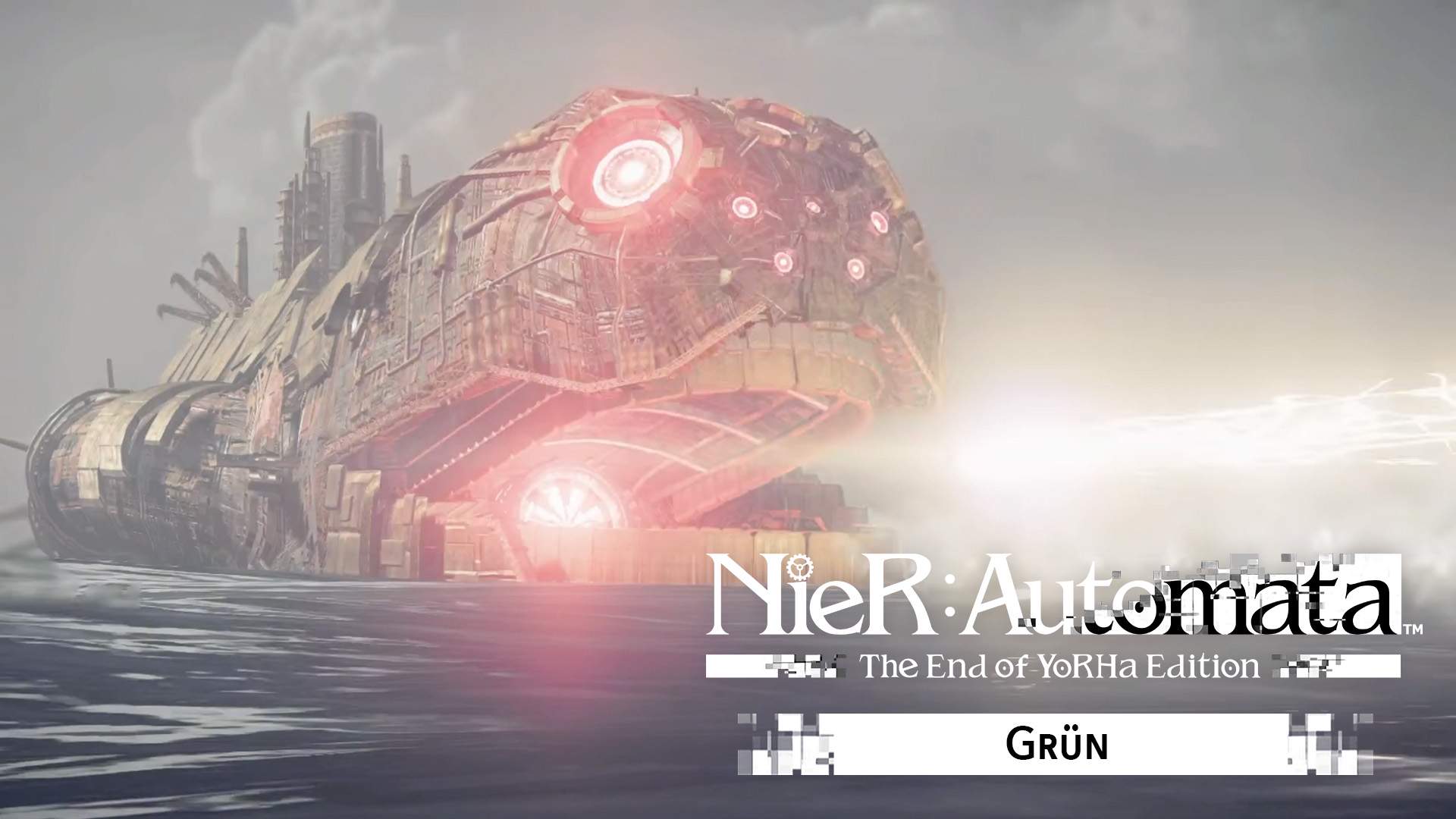 Grun, a massive mechanical entity is in the sea shooting a laser.