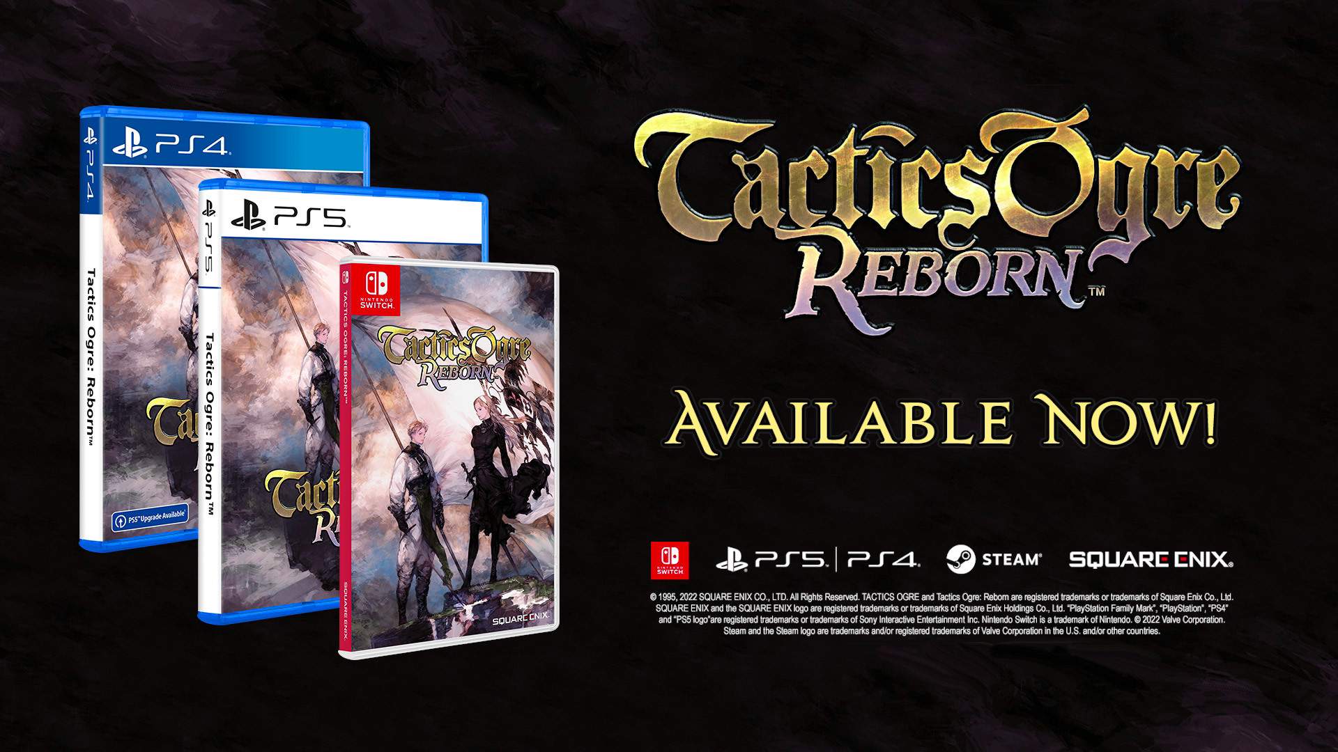 Nintendo Switch™, PlayStation®5, PlayStation®4 packshots and logo for Tactics Ogre: Reborn